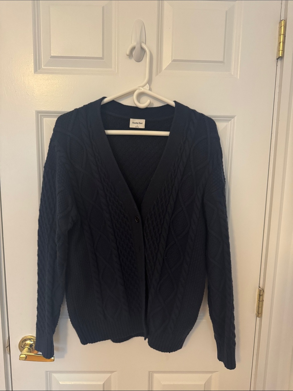Aritzia Cable Knit V-Neck Cardigan Sweater - Navy